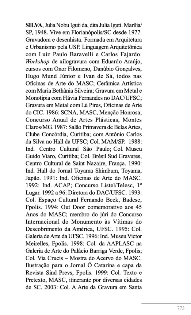 Página com início do verbete dedicado à Julia Iguti